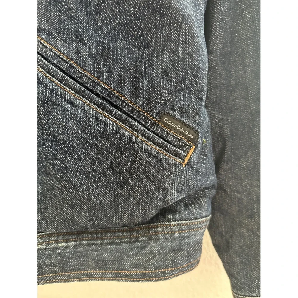 Calvin Klein Jeans Denim Trucker Jacket Mens XL Blue Sherpa Collar Americana